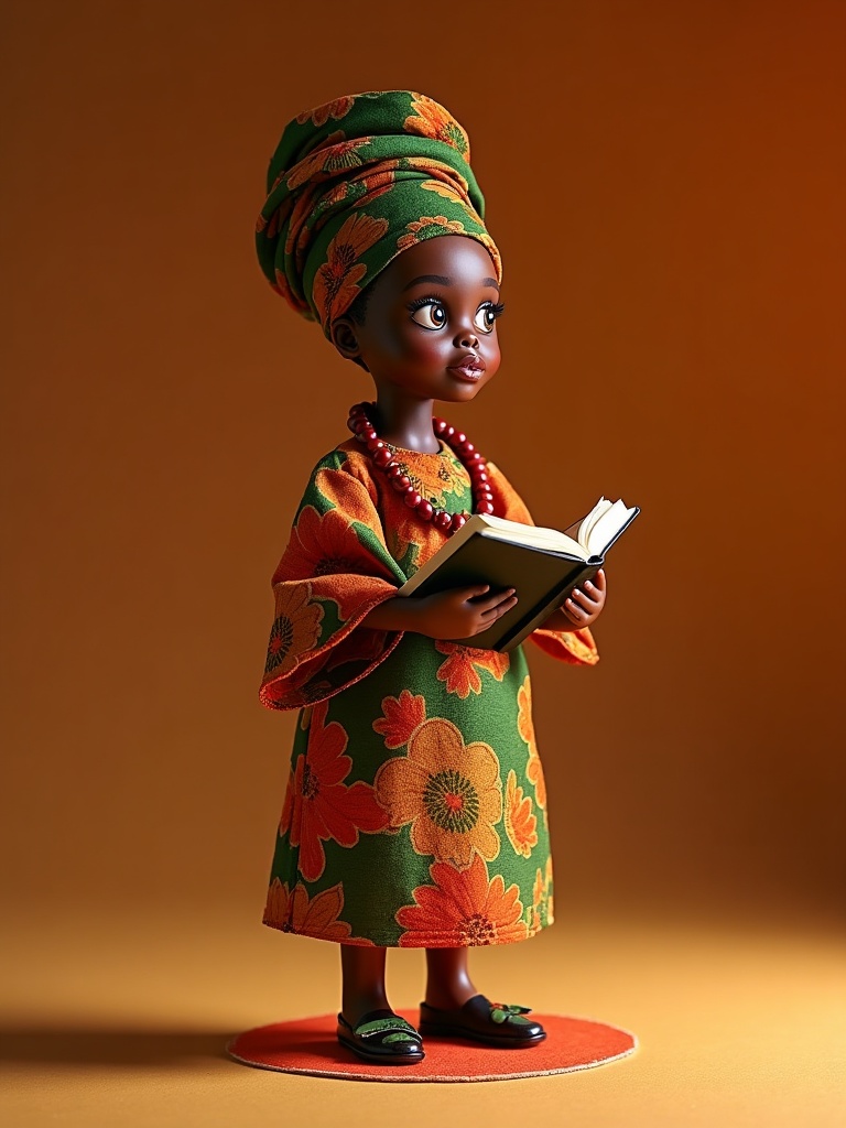 Chimamanda Ngozi Adichie — handmade heritage doll, AI concept image