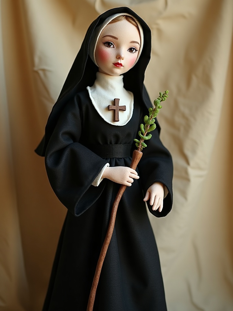 Hildegard von Bingen — handmade heritage doll, AI concept image