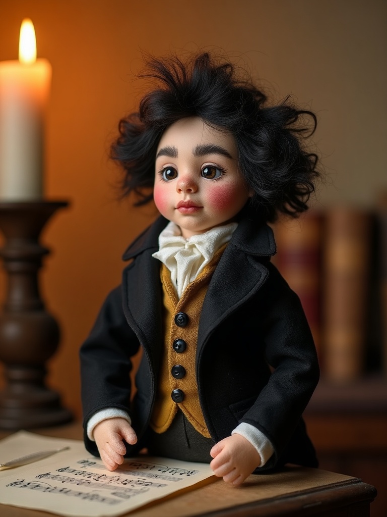 Ludwig van Beethoven — handmade heritage doll, AI concept image